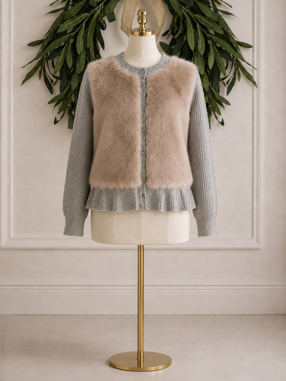 Crewcuts J Crew Tan Gray Faux Fur Cardigan Sweater Girls Size 12